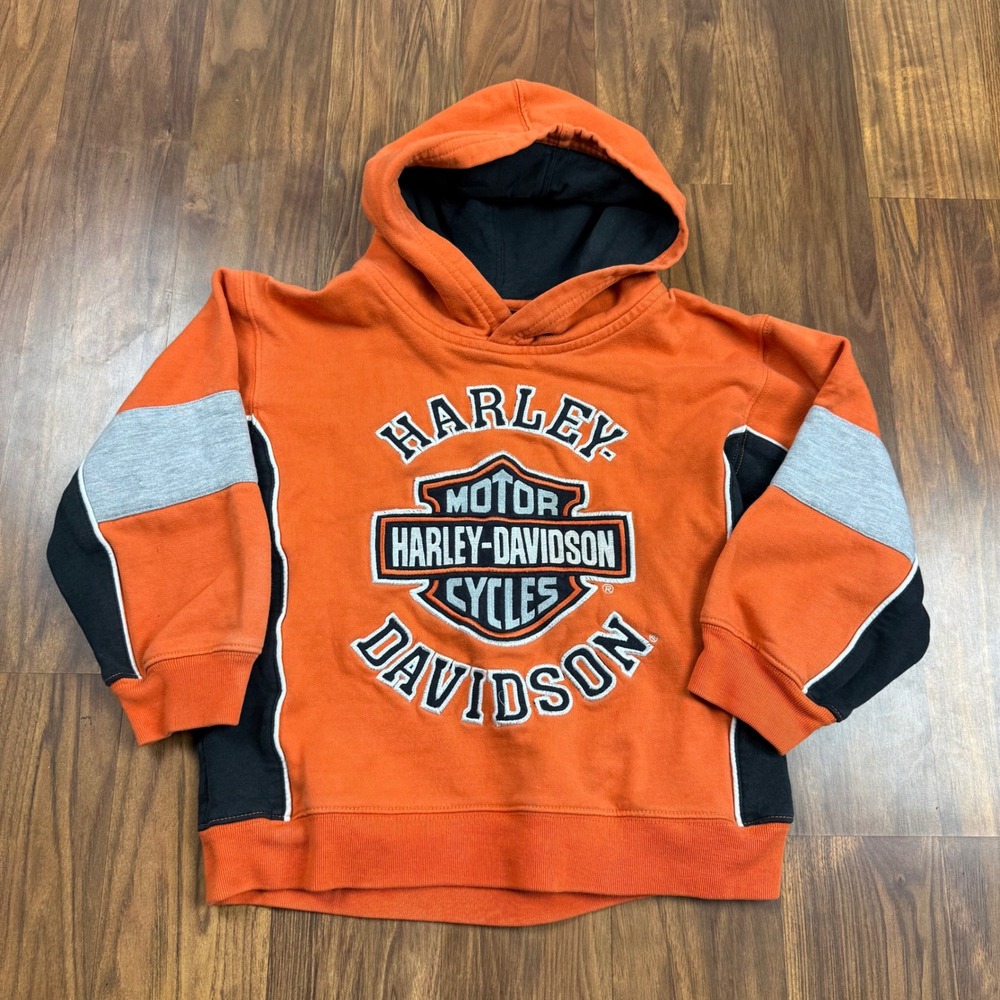 Harley-Davidson Kids Orange Embroidered Logo Hoodie Sweatshirt Size 5 Biker
